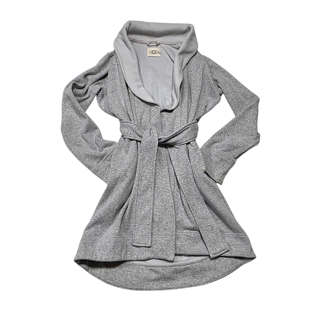 UGG Duffield II Robe Women Size S Gray Cotton Fleece Shawl Collar Belted